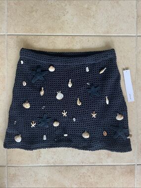 XXS Aqua Black Crochet Mini Skirt with Seashell and Starfish Accents